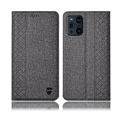 Coque Clapet Portefeuille Livre Tissu H14P pour Oppo Find X3 Pro 5G Gris