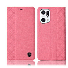 Coque Clapet Portefeuille Livre Tissu H14P pour Oppo Find X5 5G Rose