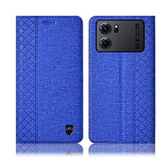 Coque Clapet Portefeuille Livre Tissu H14P pour Oppo K10 5G Bleu