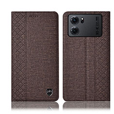 Coque Clapet Portefeuille Livre Tissu H14P pour Oppo K10 5G Marron