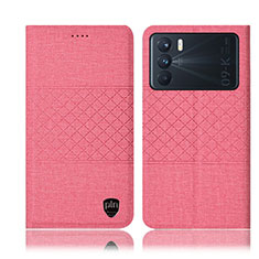 Coque Clapet Portefeuille Livre Tissu H14P pour Oppo K9 Pro 5G Rose