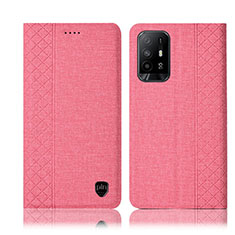 Coque Clapet Portefeuille Livre Tissu H14P pour Oppo Reno5 Z 5G Rose