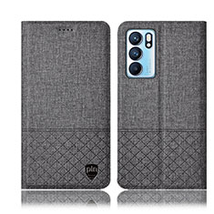 Coque Clapet Portefeuille Livre Tissu H14P pour Oppo Reno6 5G Gris