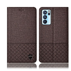 Coque Clapet Portefeuille Livre Tissu H14P pour Oppo Reno6 Pro 5G India Marron