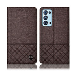 Coque Clapet Portefeuille Livre Tissu H14P pour Oppo Reno6 Pro 5G Marron