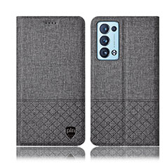 Coque Clapet Portefeuille Livre Tissu H14P pour Oppo Reno6 Pro+ Plus 5G Gris