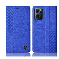 Coque Clapet Portefeuille Livre Tissu H14P pour Oppo Reno7 5G Bleu