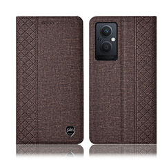 Coque Clapet Portefeuille Livre Tissu H14P pour Oppo Reno7 Lite 5G Marron