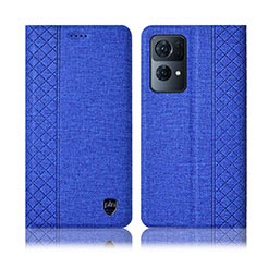 Coque Clapet Portefeuille Livre Tissu H14P pour Oppo Reno7 Pro 5G Bleu