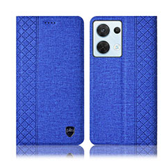 Coque Clapet Portefeuille Livre Tissu H14P pour Oppo Reno8 5G Bleu
