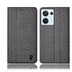 Coque Clapet Portefeuille Livre Tissu H14P pour Oppo Reno9 5G Gris