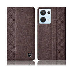 Coque Clapet Portefeuille Livre Tissu H14P pour Oppo Reno9 Pro 5G Marron