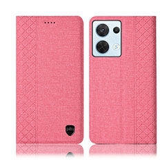 Coque Clapet Portefeuille Livre Tissu H14P pour Oppo Reno9 Pro 5G Rose