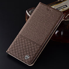 Coque Clapet Portefeuille Livre Tissu H14P pour Samsung Galaxy S21 Ultra 5G Marron