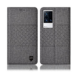 Coque Clapet Portefeuille Livre Tissu H14P pour Vivo iQOO 8 5G Gris