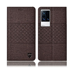 Coque Clapet Portefeuille Livre Tissu H14P pour Vivo iQOO 8 5G Marron