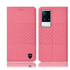 Coque Clapet Portefeuille Livre Tissu H14P pour Vivo iQOO 8 5G Rose