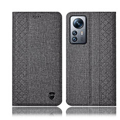 Coque Clapet Portefeuille Livre Tissu H14P pour Xiaomi Mi 12 5G Gris