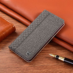 Coque Clapet Portefeuille Livre Tissu H14P pour Xiaomi Mi Note 10 Lite Gris