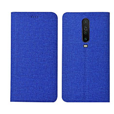 Coque Clapet Portefeuille Livre Tissu L01 pour Xiaomi Poco X2 Bleu