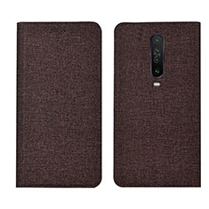 Coque Clapet Portefeuille Livre Tissu L01 pour Xiaomi Poco X2 Marron