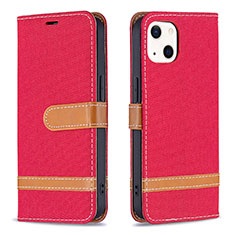 Coque Clapet Portefeuille Livre Tissu pour Apple iPhone 13 Rouge