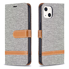 Coque Clapet Portefeuille Livre Tissu pour Apple iPhone 14 Gris