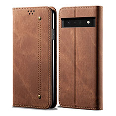 Coque Clapet Portefeuille Livre Tissu pour Google Pixel 6 5G Marron