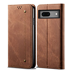 Coque Clapet Portefeuille Livre Tissu pour Google Pixel 7 5G Marron