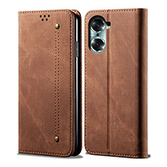 Coque Clapet Portefeuille Livre Tissu pour Huawei Honor 60 Pro 5G Marron