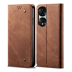 Coque Clapet Portefeuille Livre Tissu pour Huawei Honor 70 Pro+ Plus 5G Marron