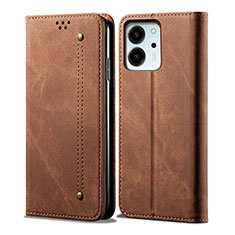 Coque Clapet Portefeuille Livre Tissu pour Huawei Honor 80 SE 5G Marron