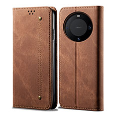 Coque Clapet Portefeuille Livre Tissu pour Huawei Mate 60 Marron