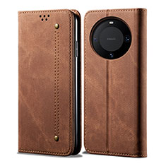 Coque Clapet Portefeuille Livre Tissu pour Huawei Mate 60 Pro Marron