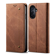 Coque Clapet Portefeuille Livre Tissu pour Huawei Nova Y70 Plus Marron