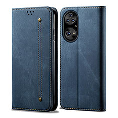 Coque Clapet Portefeuille Livre Tissu pour Huawei P50 Bleu