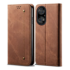 Coque Clapet Portefeuille Livre Tissu pour Huawei P50 Marron