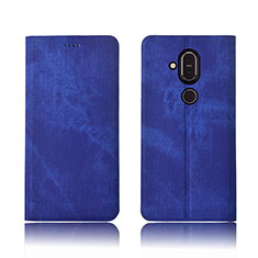 Coque Clapet Portefeuille Livre Tissu pour Nokia 7.1 Plus Bleu