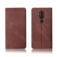 Coque Clapet Portefeuille Livre Tissu pour Nokia 7.1 Plus Marron