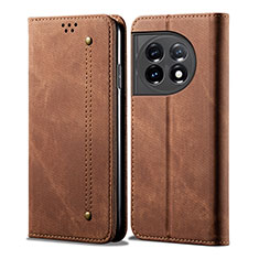 Coque Clapet Portefeuille Livre Tissu pour OnePlus 11 5G Marron