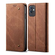 Coque Clapet Portefeuille Livre Tissu pour OnePlus 9 5G Marron