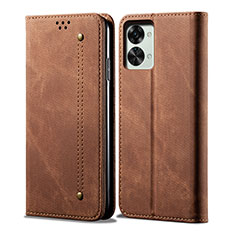 Coque Clapet Portefeuille Livre Tissu pour OnePlus Nord 2T 5G Marron