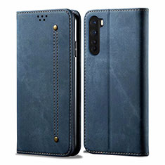 Coque Clapet Portefeuille Livre Tissu pour OnePlus Nord Bleu