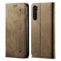 Coque Clapet Portefeuille Livre Tissu pour OnePlus Nord Kaki