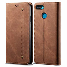 Coque Clapet Portefeuille Livre Tissu pour Oppo A12 Marron