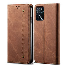 Coque Clapet Portefeuille Livre Tissu pour Oppo A16 Marron