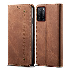 Coque Clapet Portefeuille Livre Tissu pour Oppo A53s 5G Marron