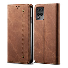 Coque Clapet Portefeuille Livre Tissu pour Oppo A54 4G Marron