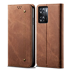 Coque Clapet Portefeuille Livre Tissu pour Oppo A57 5G Marron