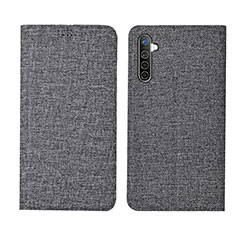 Coque Clapet Portefeuille Livre Tissu pour Oppo K5 Gris